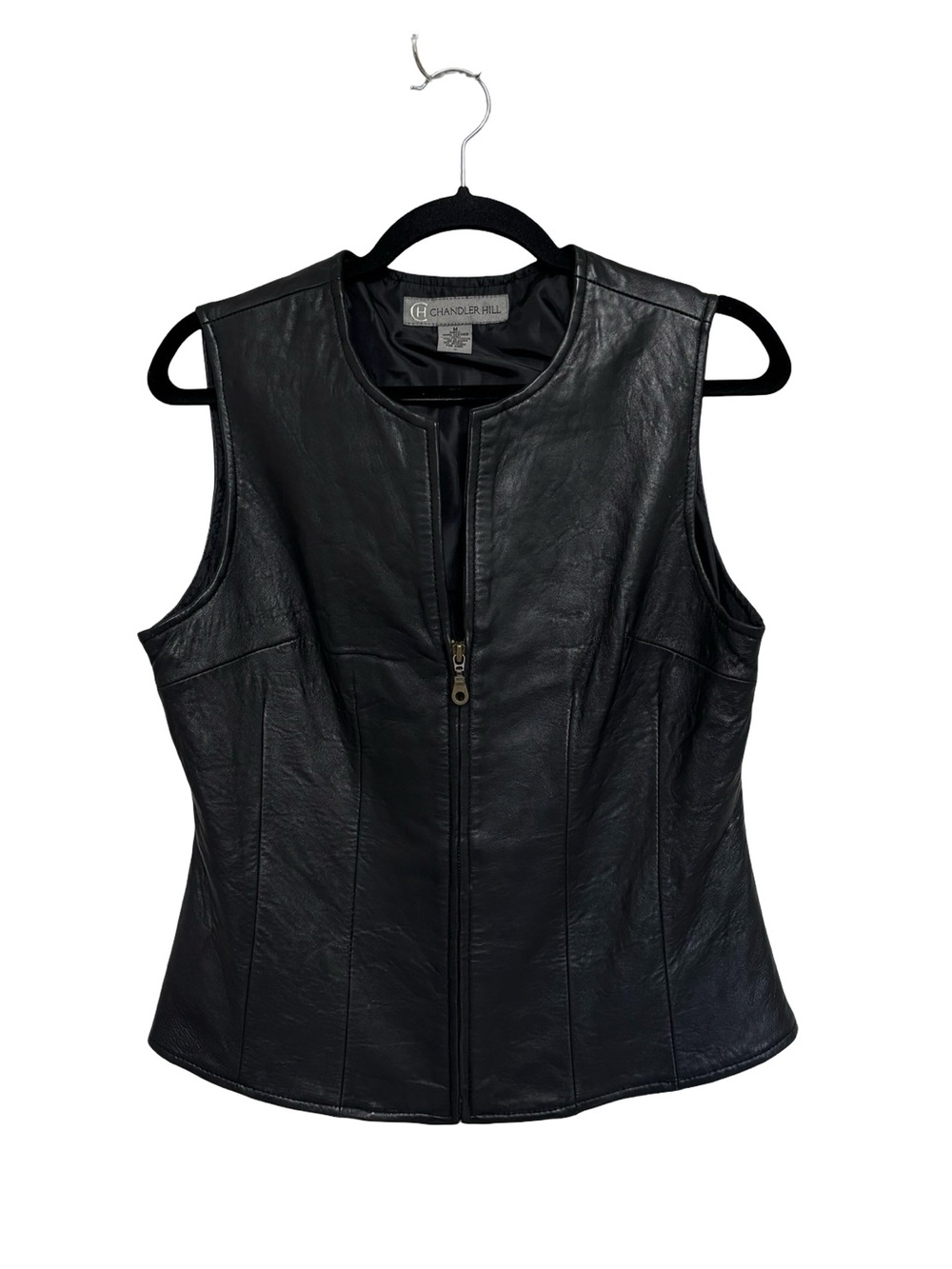 Vintage Women’s Chandler Hill Genuine Leather Zip Up Vest in Black - Size M